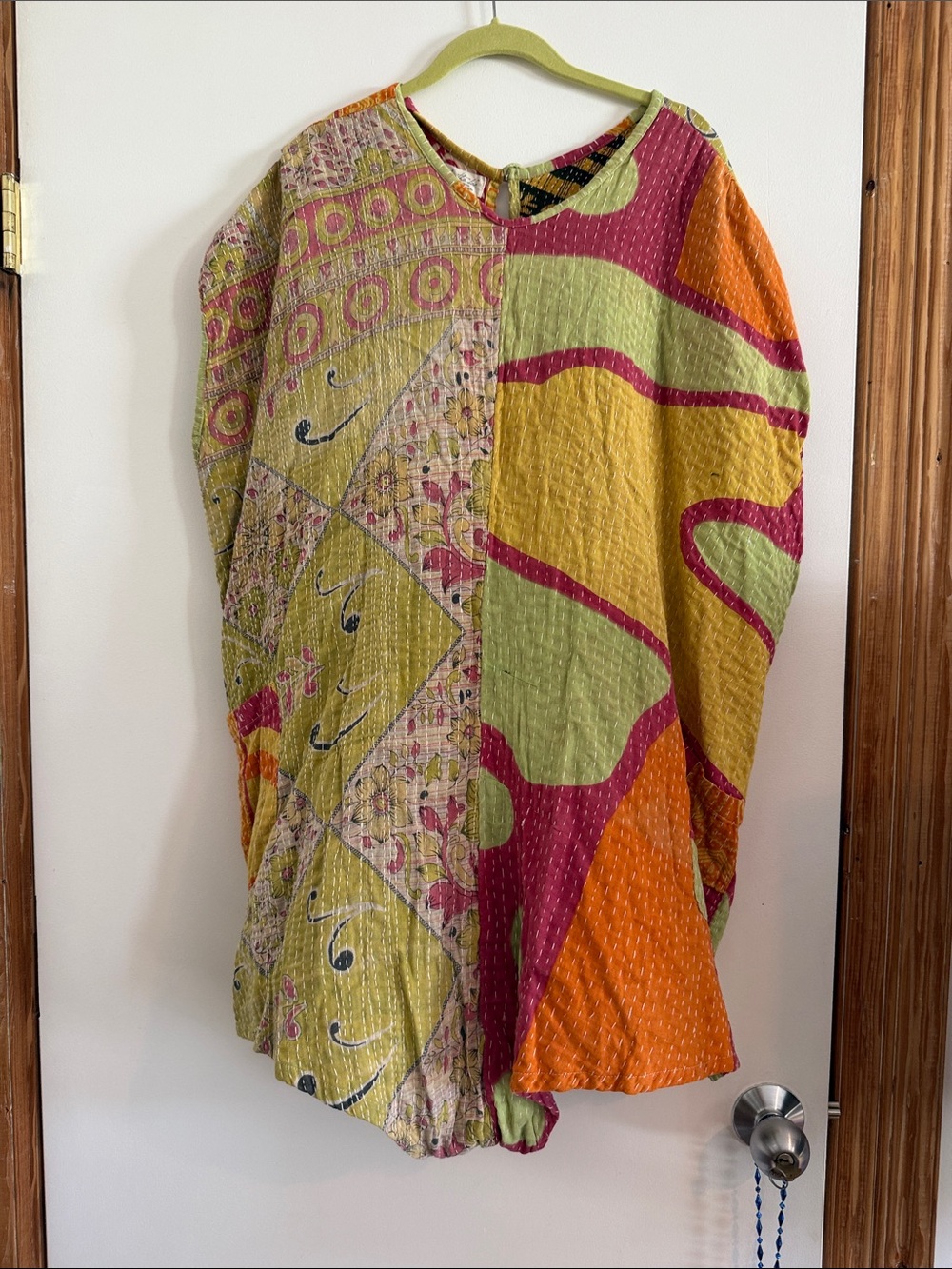 Boho Patchwork Jumpsuit Romper - Pink, Green & Orange
